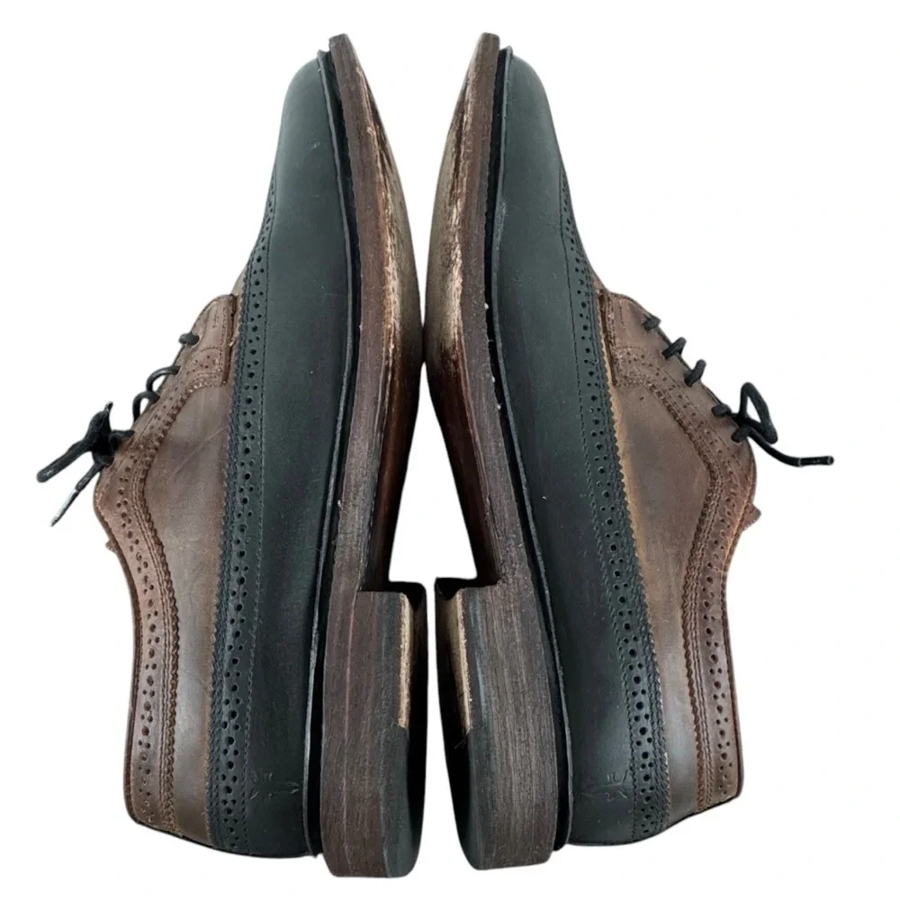 Frye Graham Wingtip Oxford Shoes Lace Up Leather Brogue Two-Tone Black Brown 9.5 - Picture 7 of 12